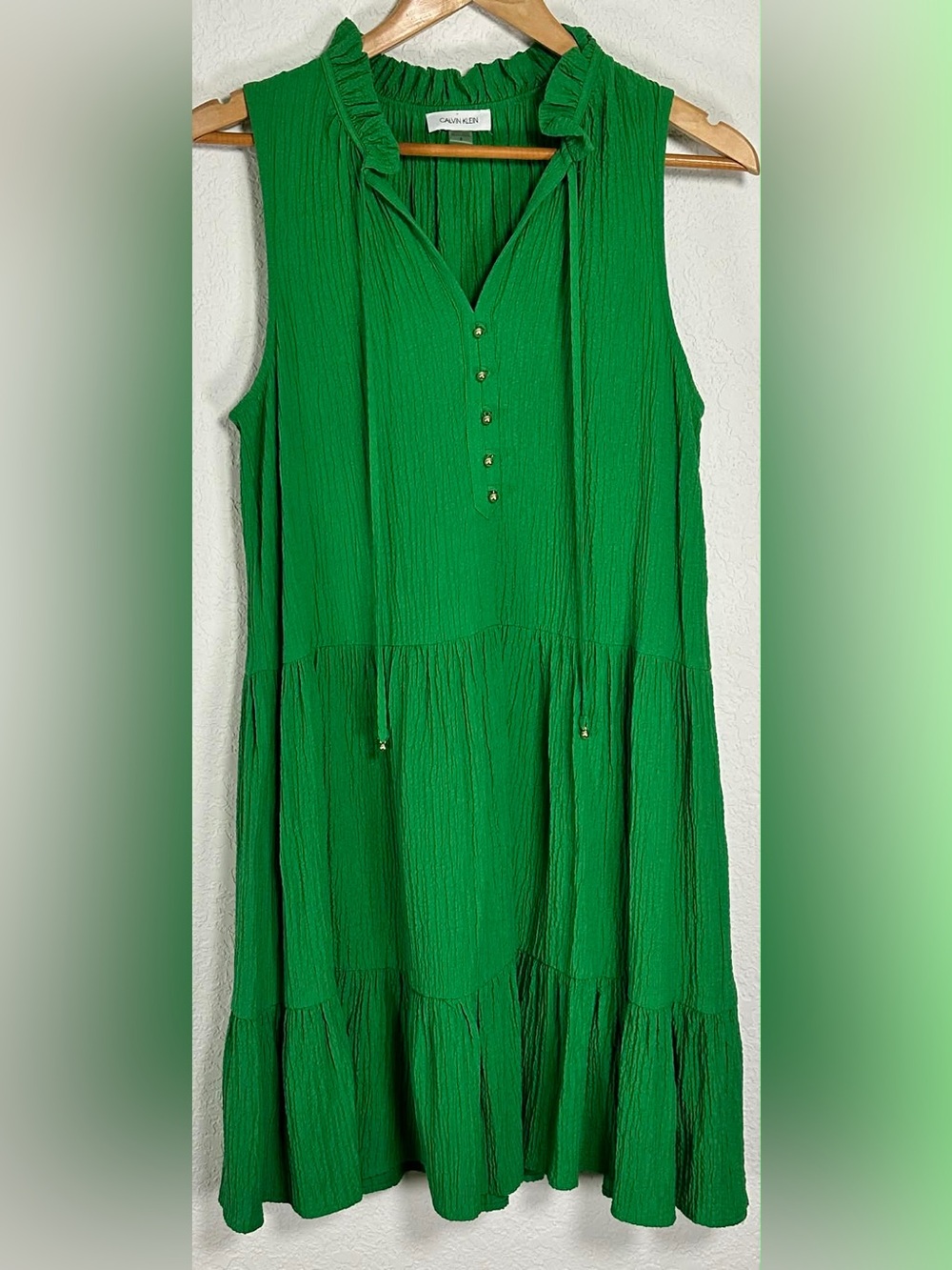 Calvin Klein Vibrant Green Sleeveless Tiered Midi Dress